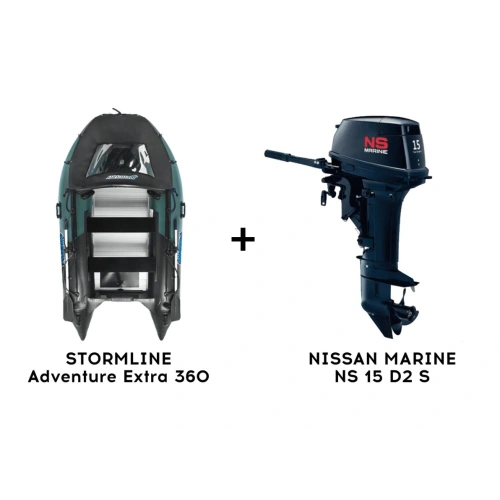 Лодка ПВХ STORMLINE Adventure Extra 360 + 2х-тактный лодочный мотор NISSAN MARINE NS 15 D2 S
