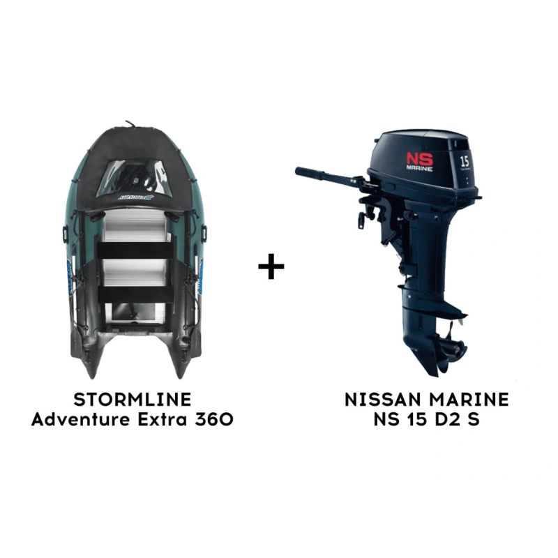Лодка ПВХ STORMLINE Adventure Extra 360 + 2х-тактный лодочный мотор NISSAN MARINE NS 15 D2 S