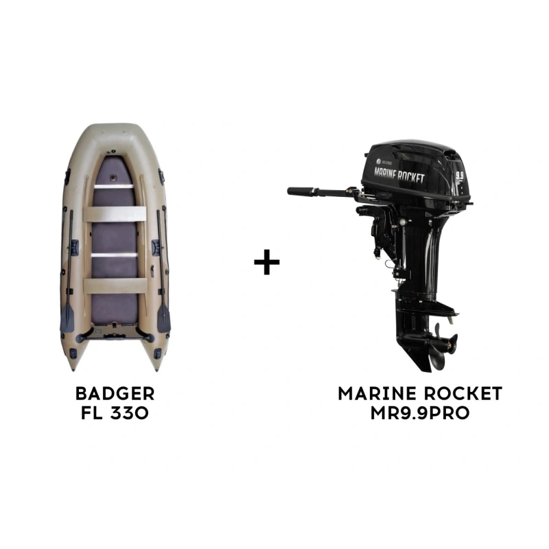 Лодка ПВХ BADGER FL 330 + 2х-тактный лодочный мотор MARINE ROCKET MR9.9PRO