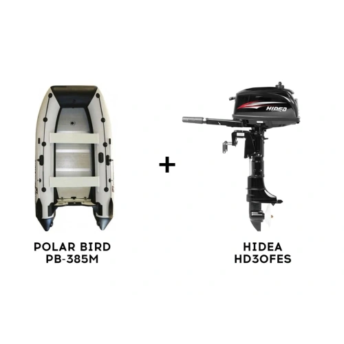 Лодка ПВХ POLAR BIRD PB-385M New Merlin (Кречет) + 2х-тактный лодочный мотор HIDEA HD30FES