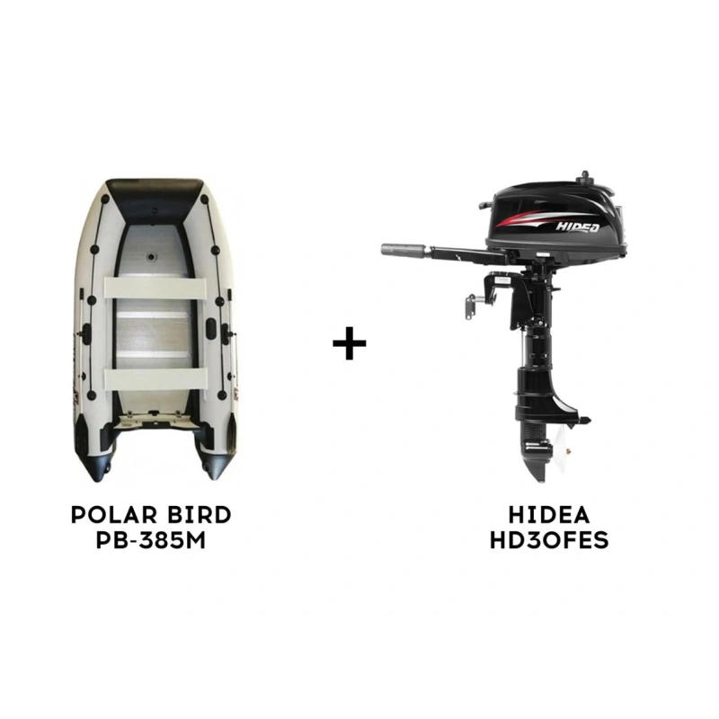Лодка ПВХ POLAR BIRD PB-385M New Merlin (Кречет) + 2х-тактный лодочный мотор HIDEA HD30FES