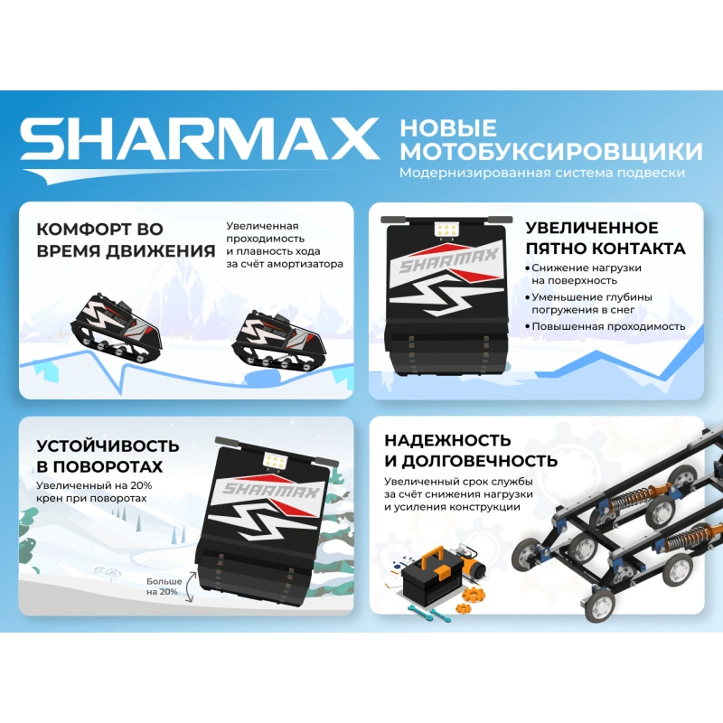 Мотобуксировщик SHARMAX S380 1250 HP8 Max (New)