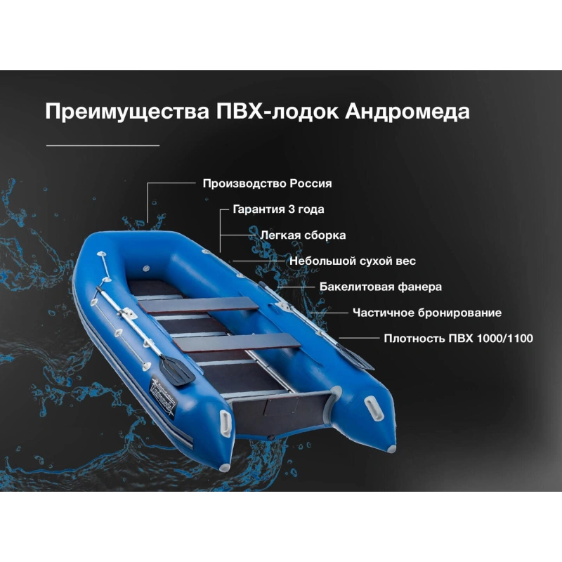 Лодка ПВХ АНДРОМЕДА 375 киль + 2х-тактный лодочный мотор SHARMAX SM9.9HS