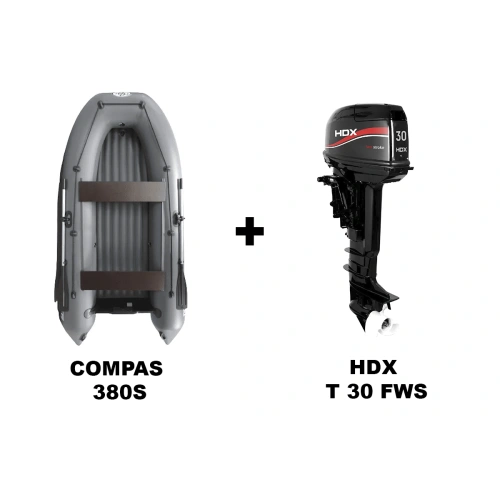 Лодка ПВХ COMPAS 380S + 2х-тактный лодочный мотор HDX T 30 FWS